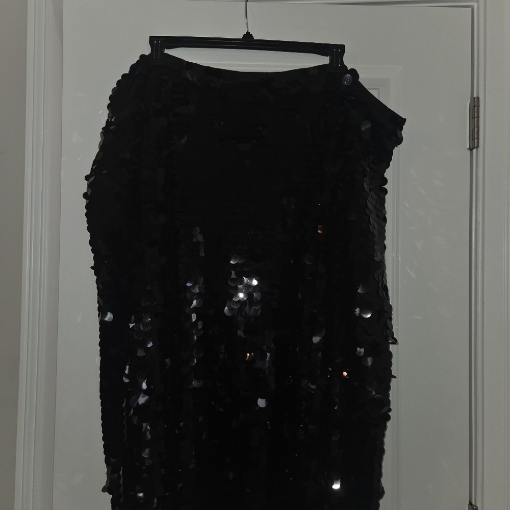 New Scoop Women's Paillette Black Sequin Midi Skirt 4X